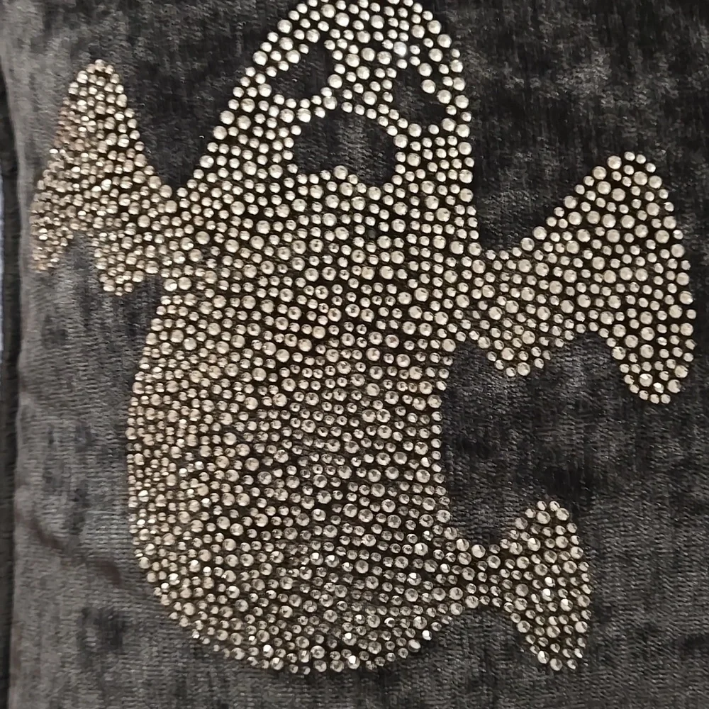 Magaschoni Home Ghost Patterned Black Velvet & Rhinestone  Halloween Pillow